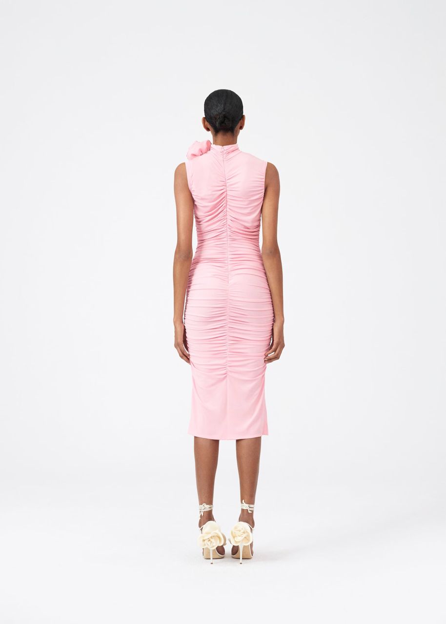 Pink halter flower midi dress