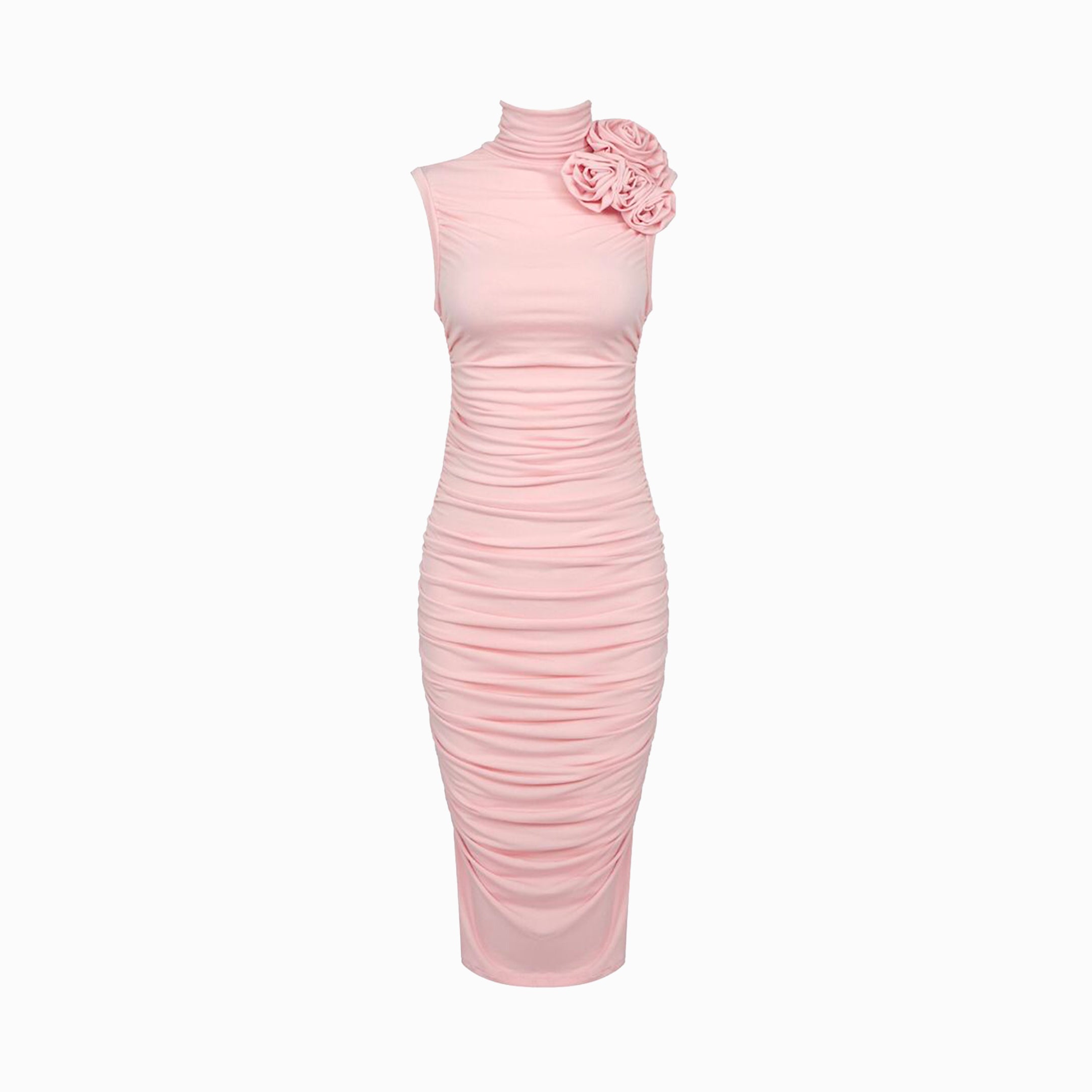 Pink halter flower midi dress