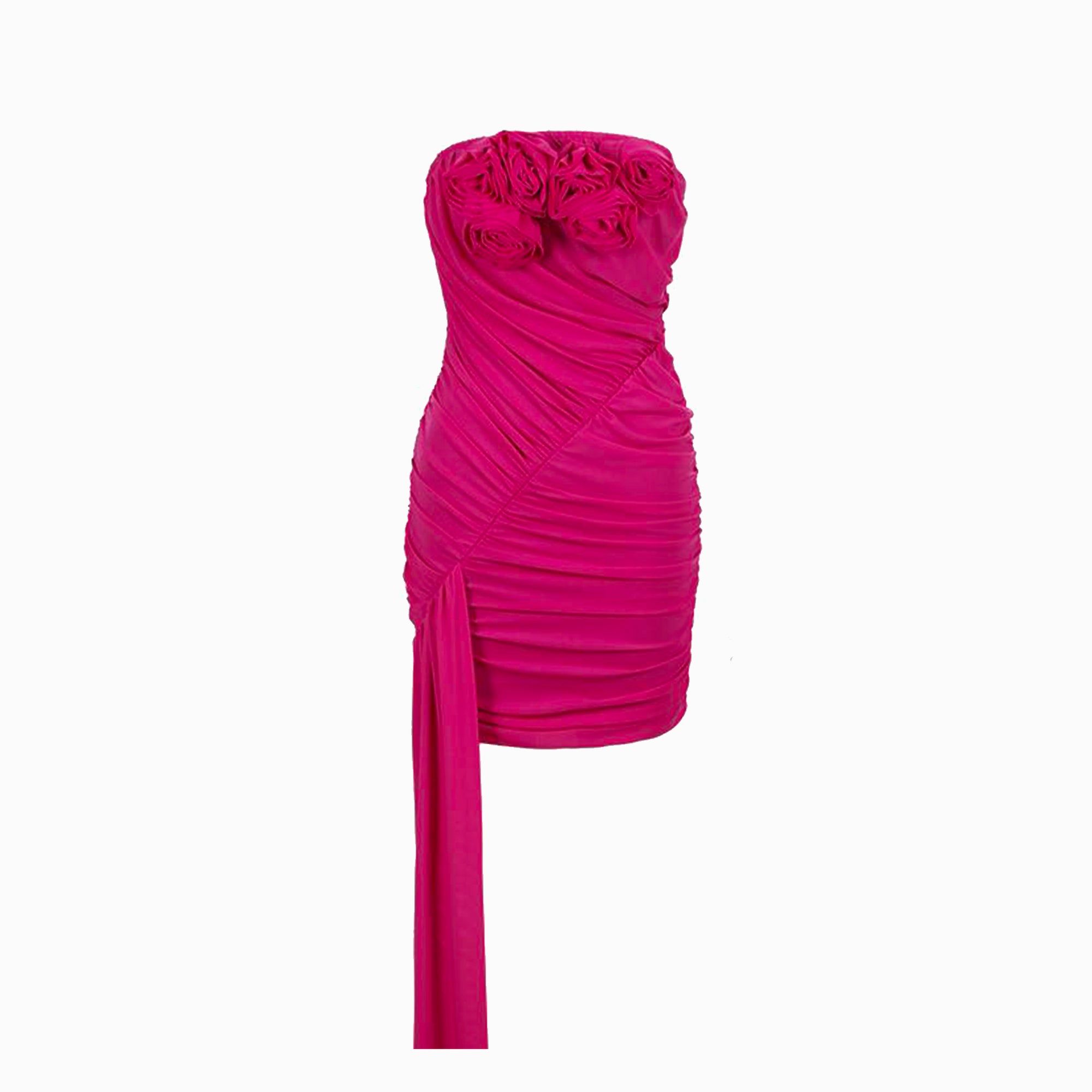 Fuchsia flowers draped mini dress