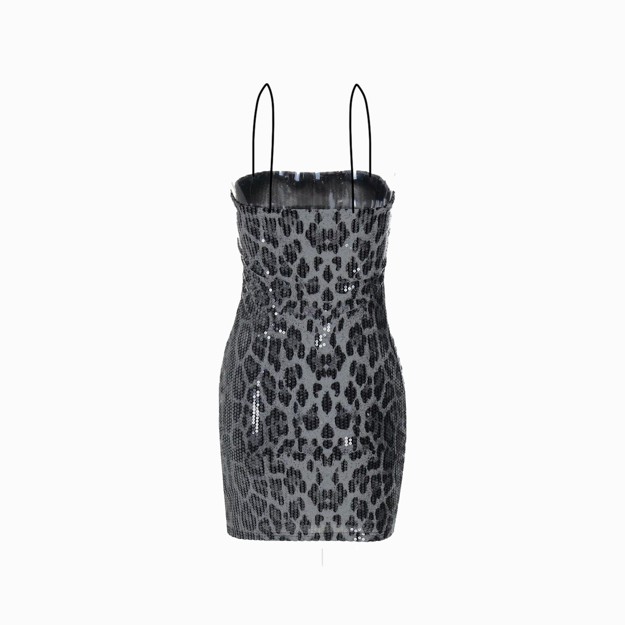 Black leopard sequins mini dress