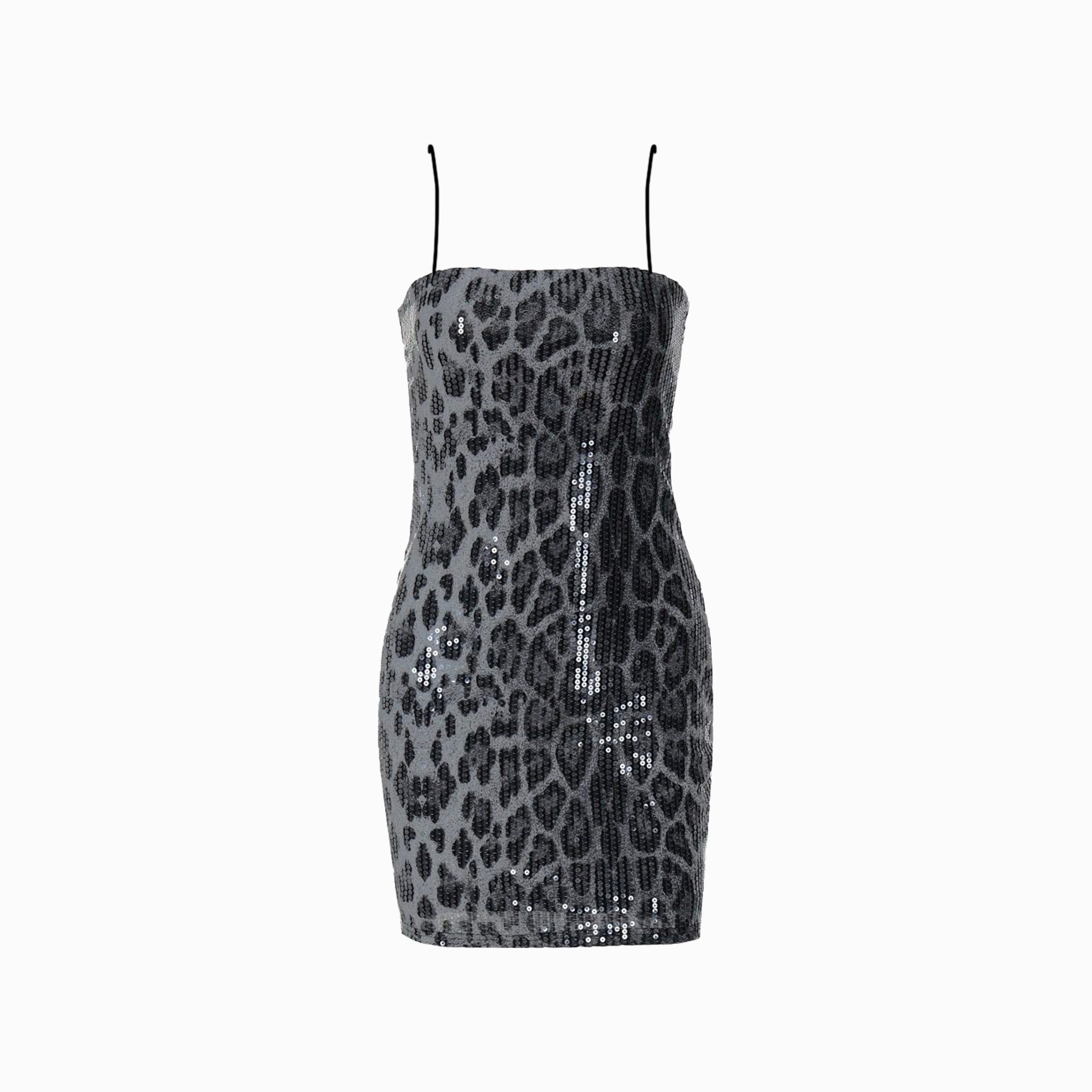 Black leopard sequins mini dress