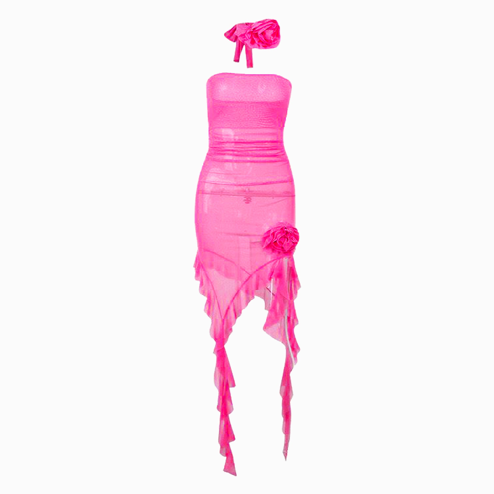 Fuchsia flowers mesh dress