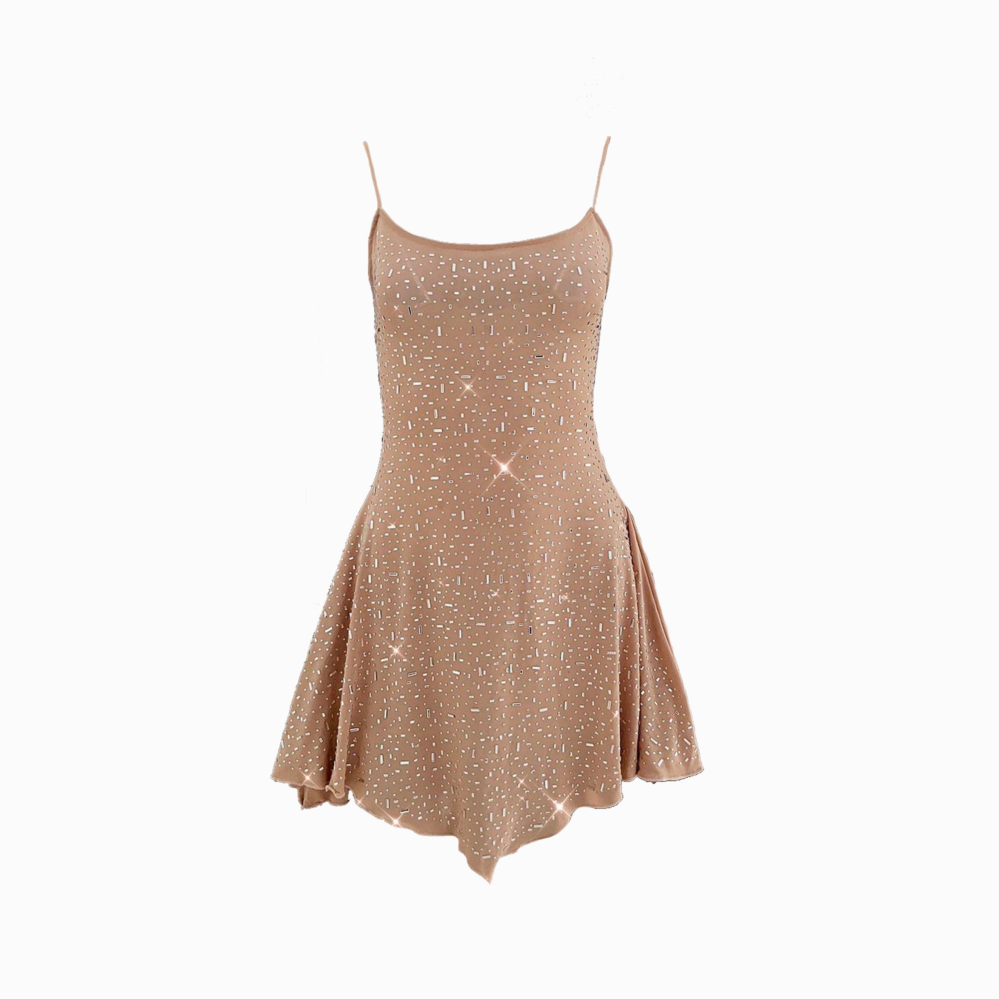 Nude crystals slip mini dress