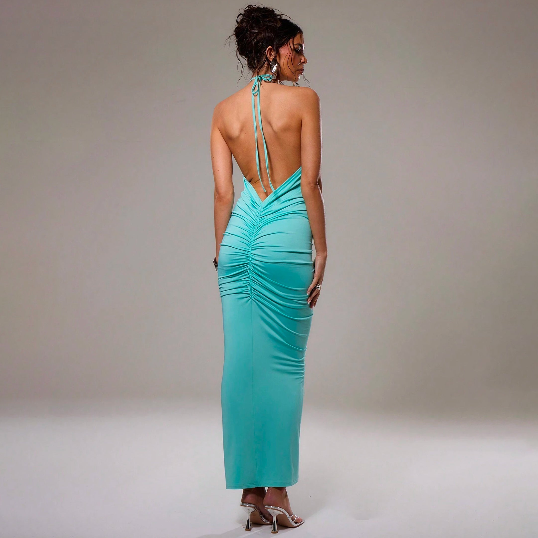 Lightblue V neck jersey dress