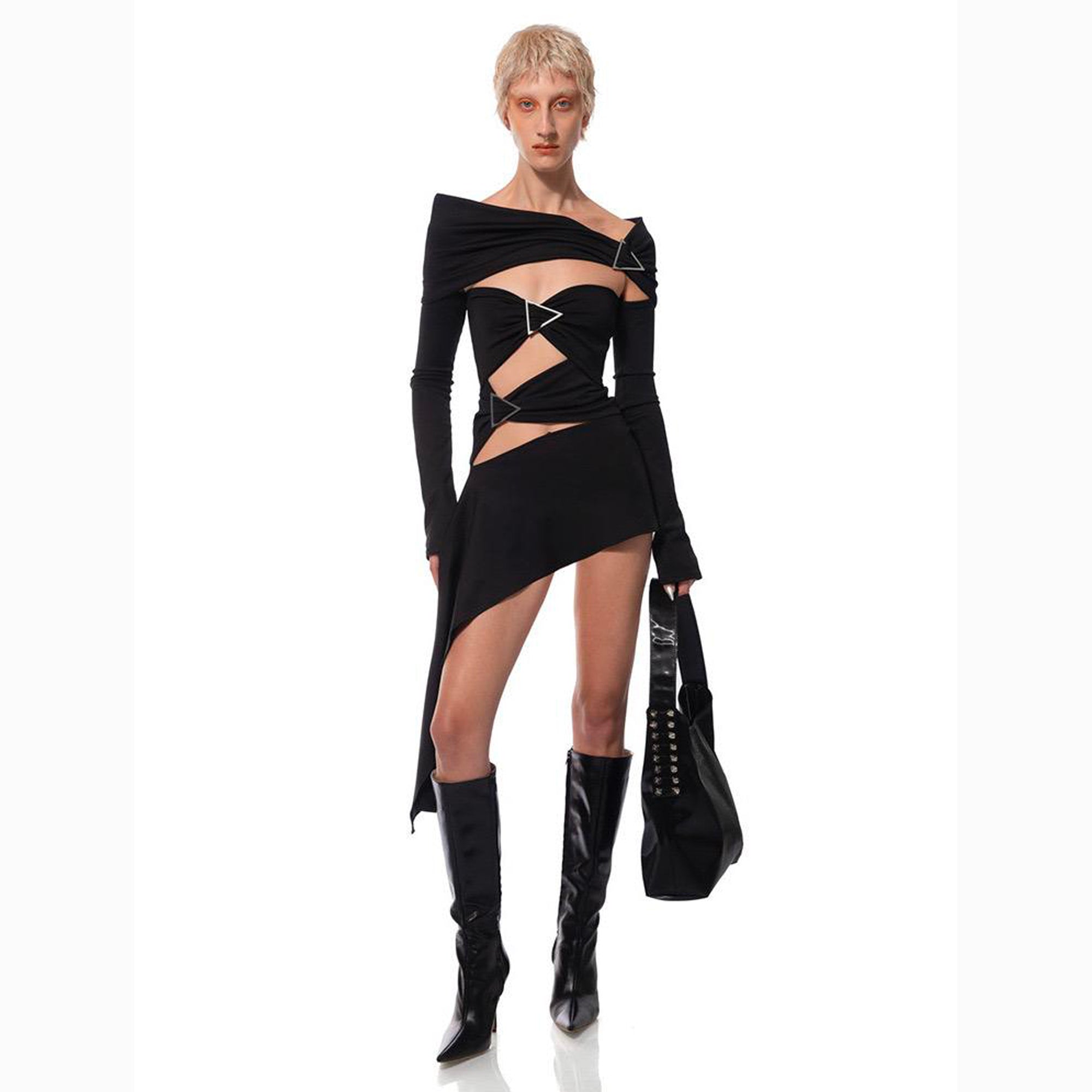 Black draped jersey mini dress