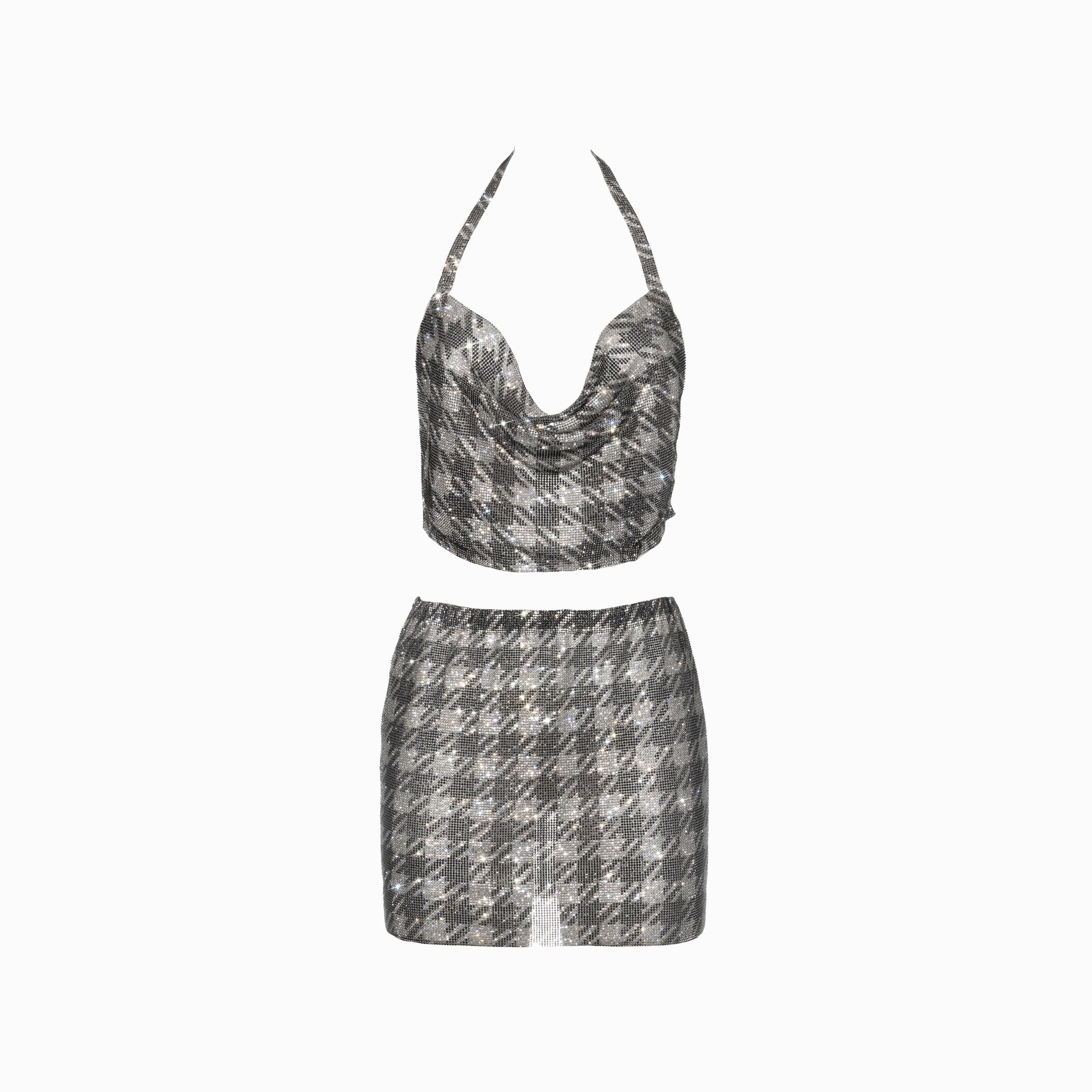 Silver pied de poule crystals set