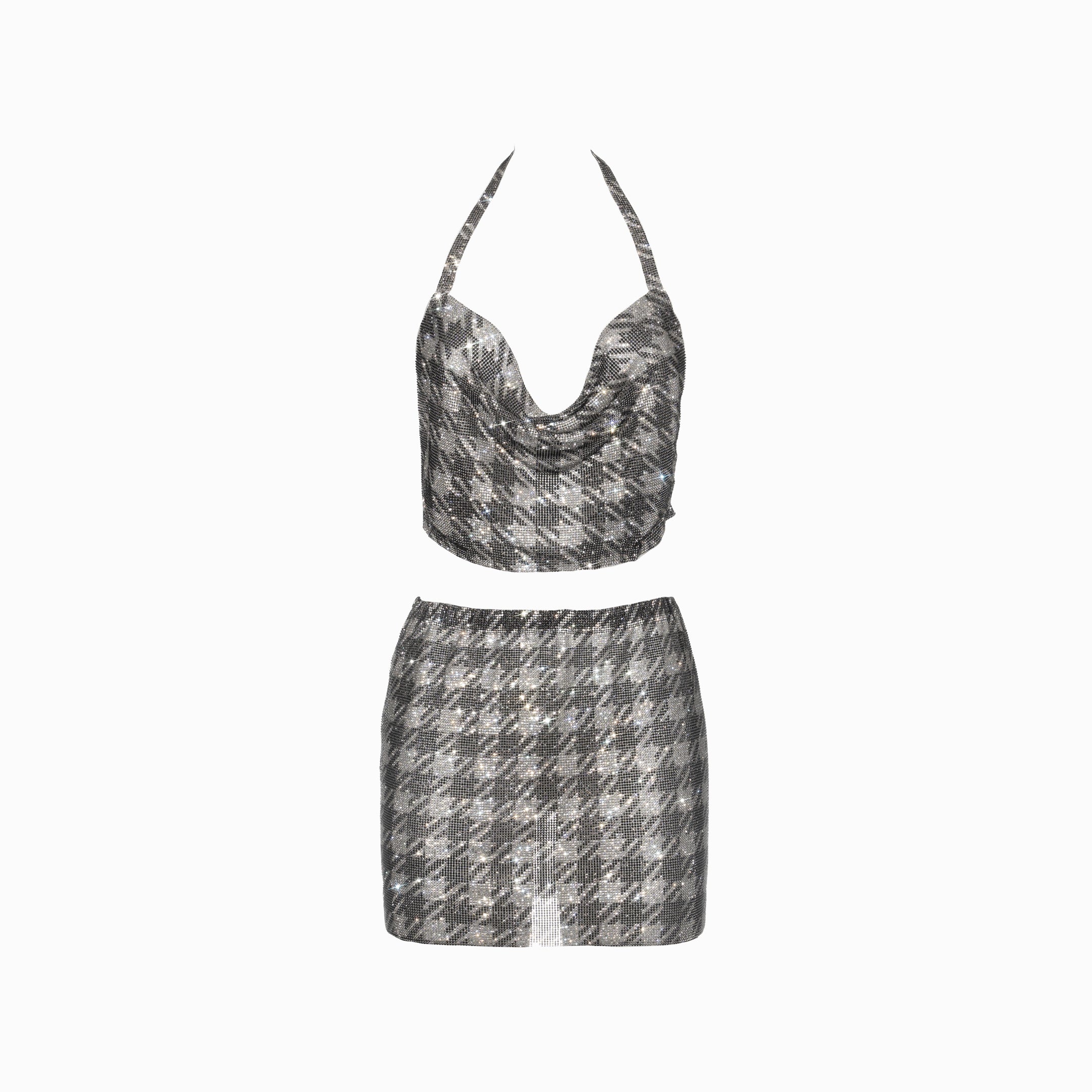 Silver pied de poule crystals set