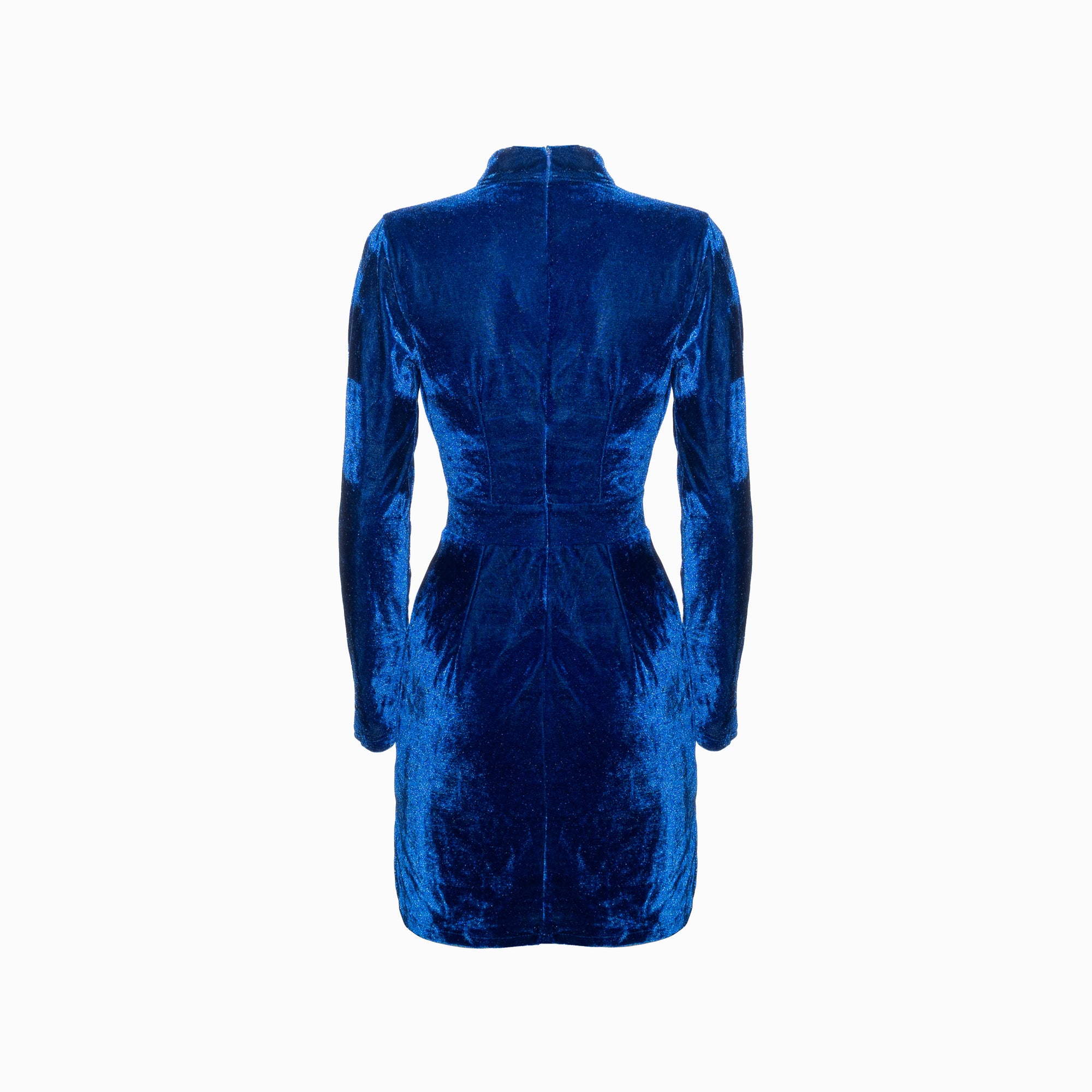 Blue velvet long sleeves dress