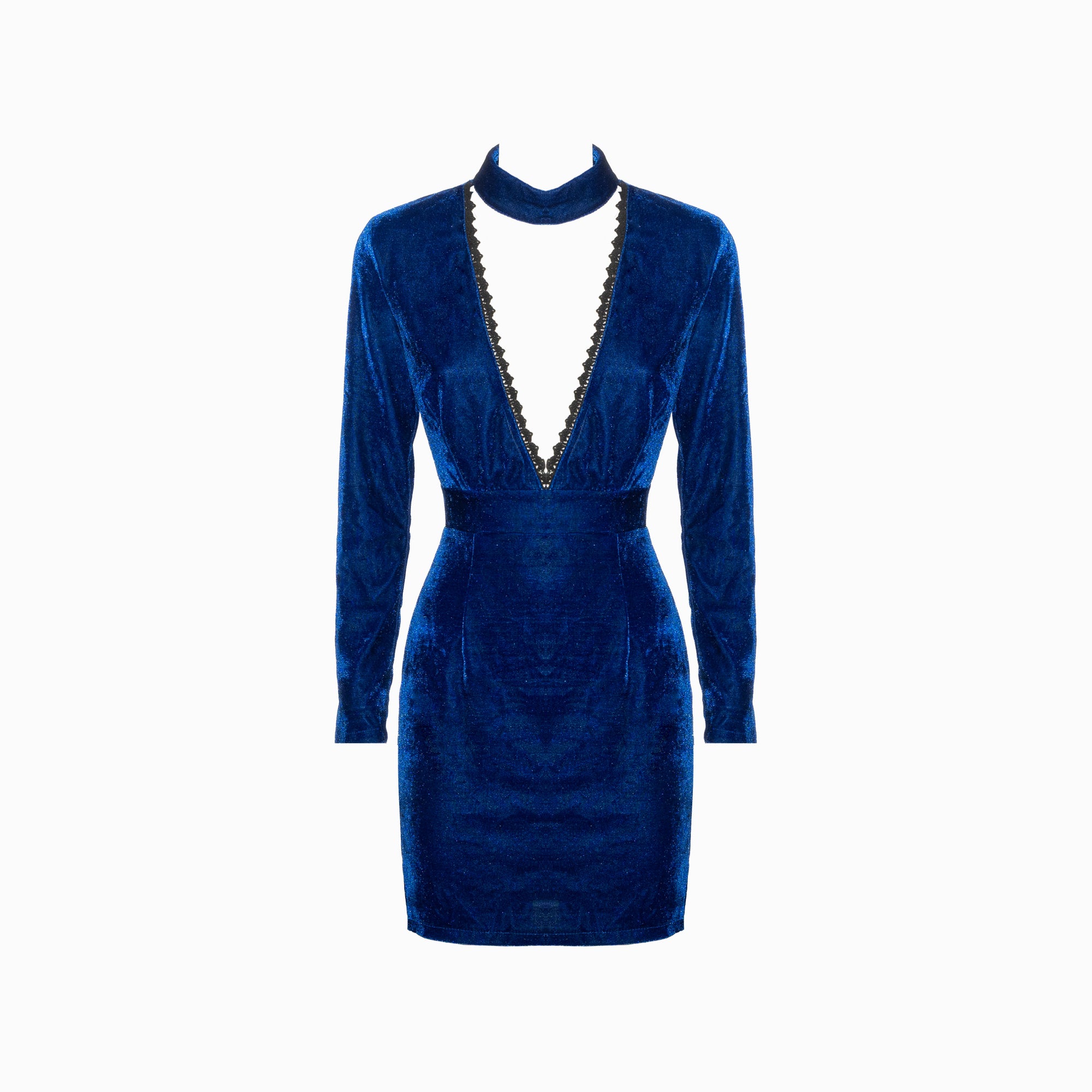 Blue velvet long sleeves dress
