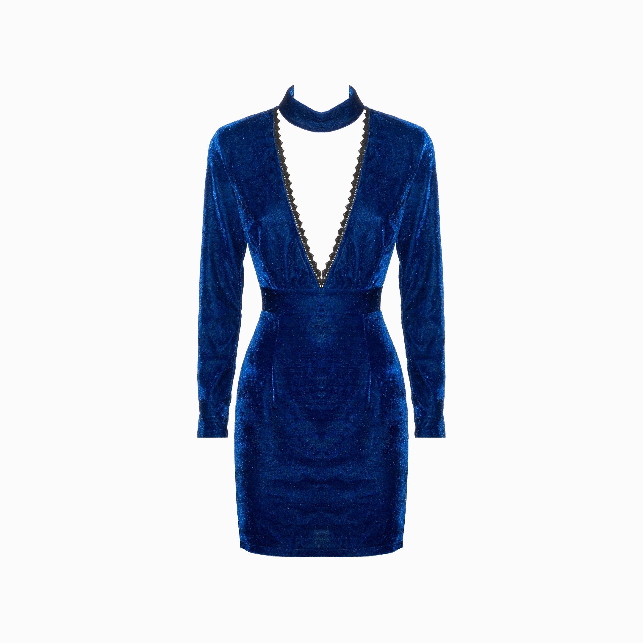Blue velvet long sleeves dress