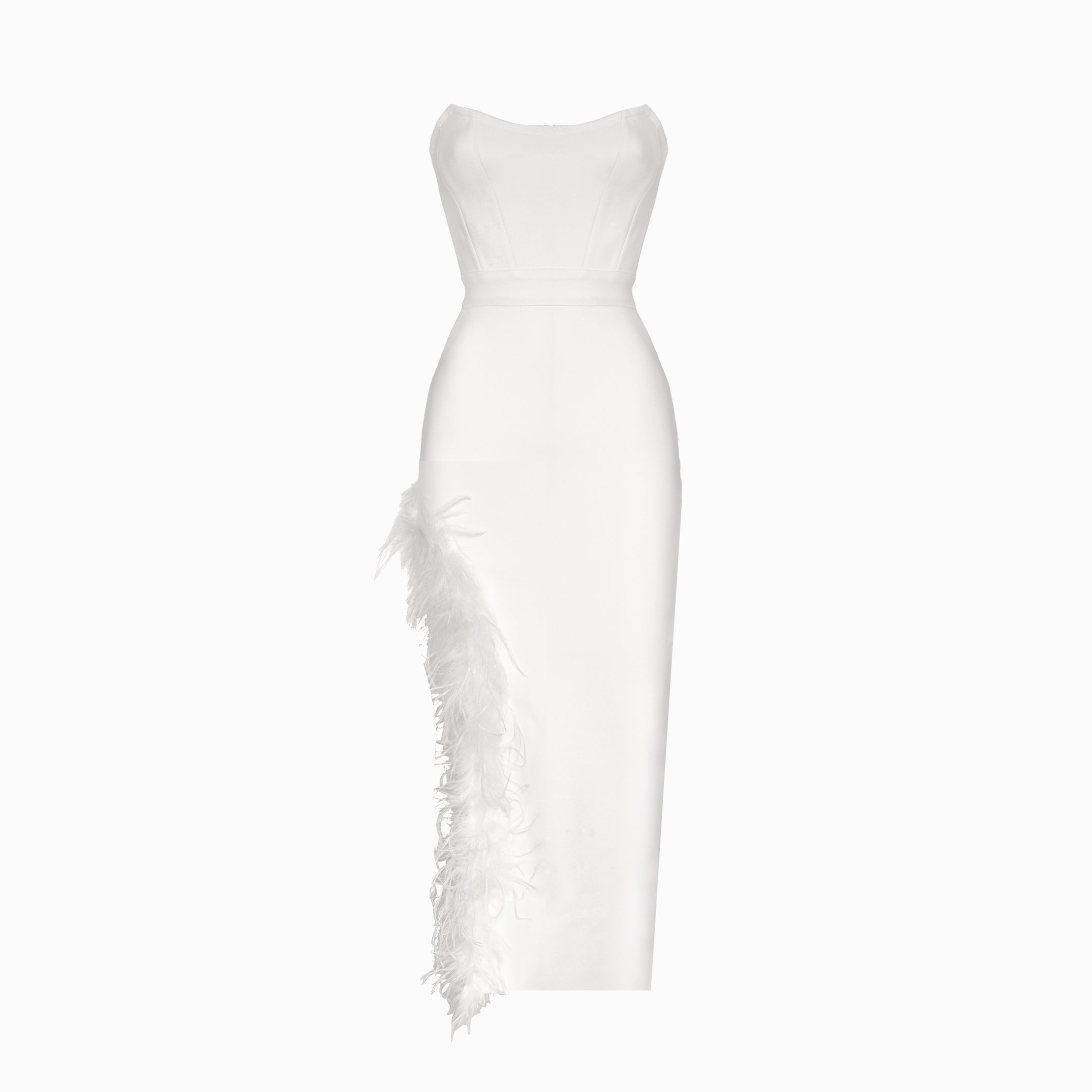 White feathers midi dress