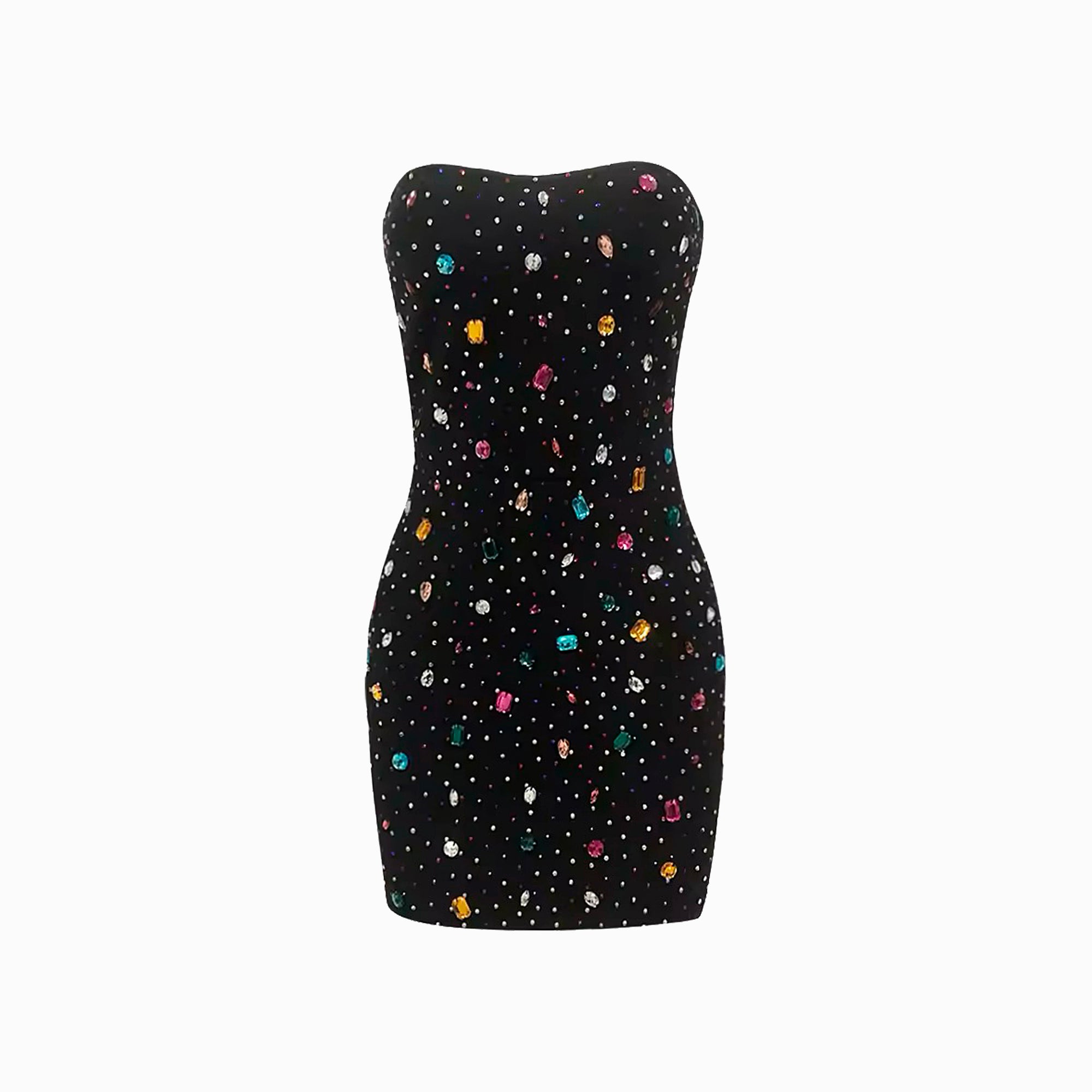 Black multicolor crystals mini dress