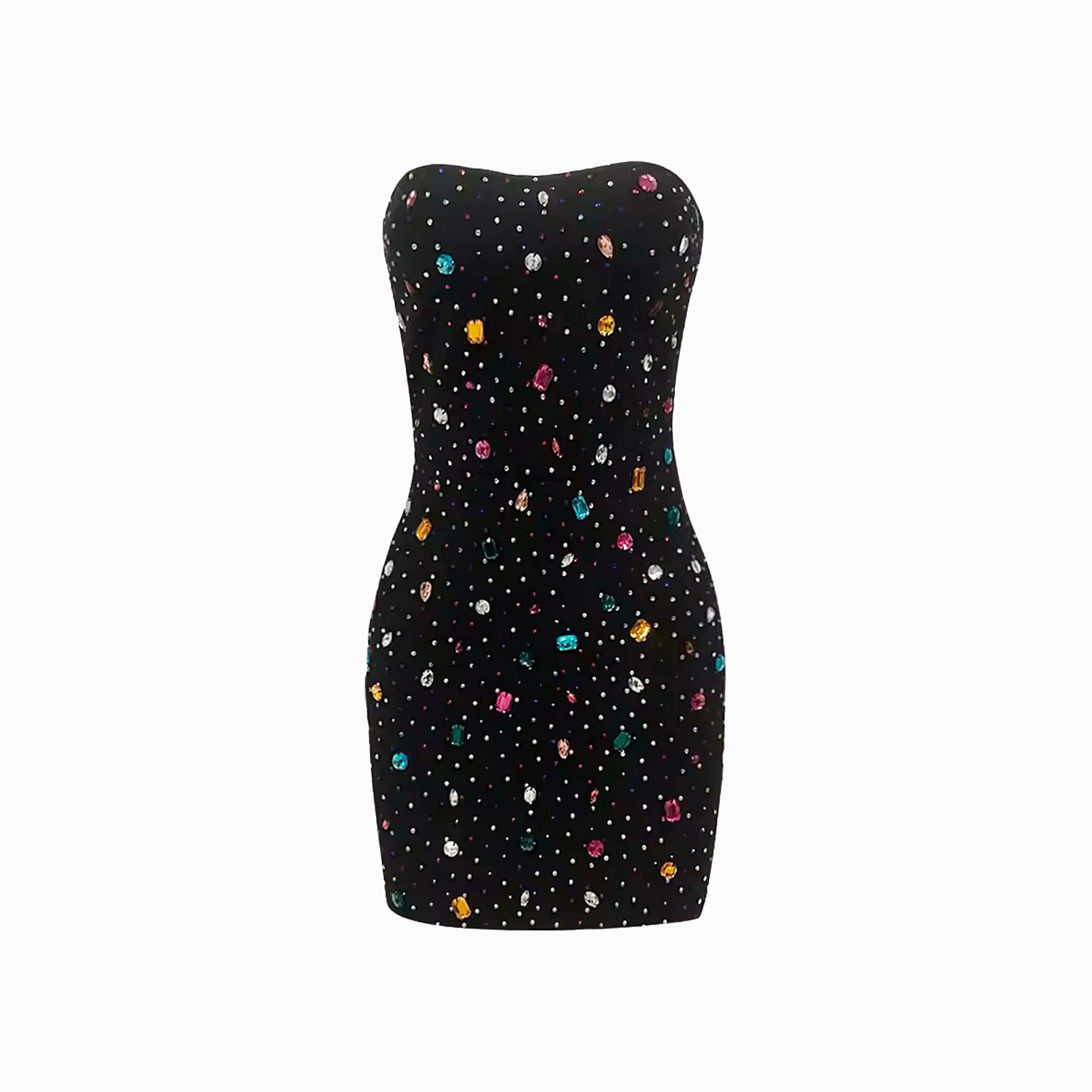 Black multicolor crystals mini dress