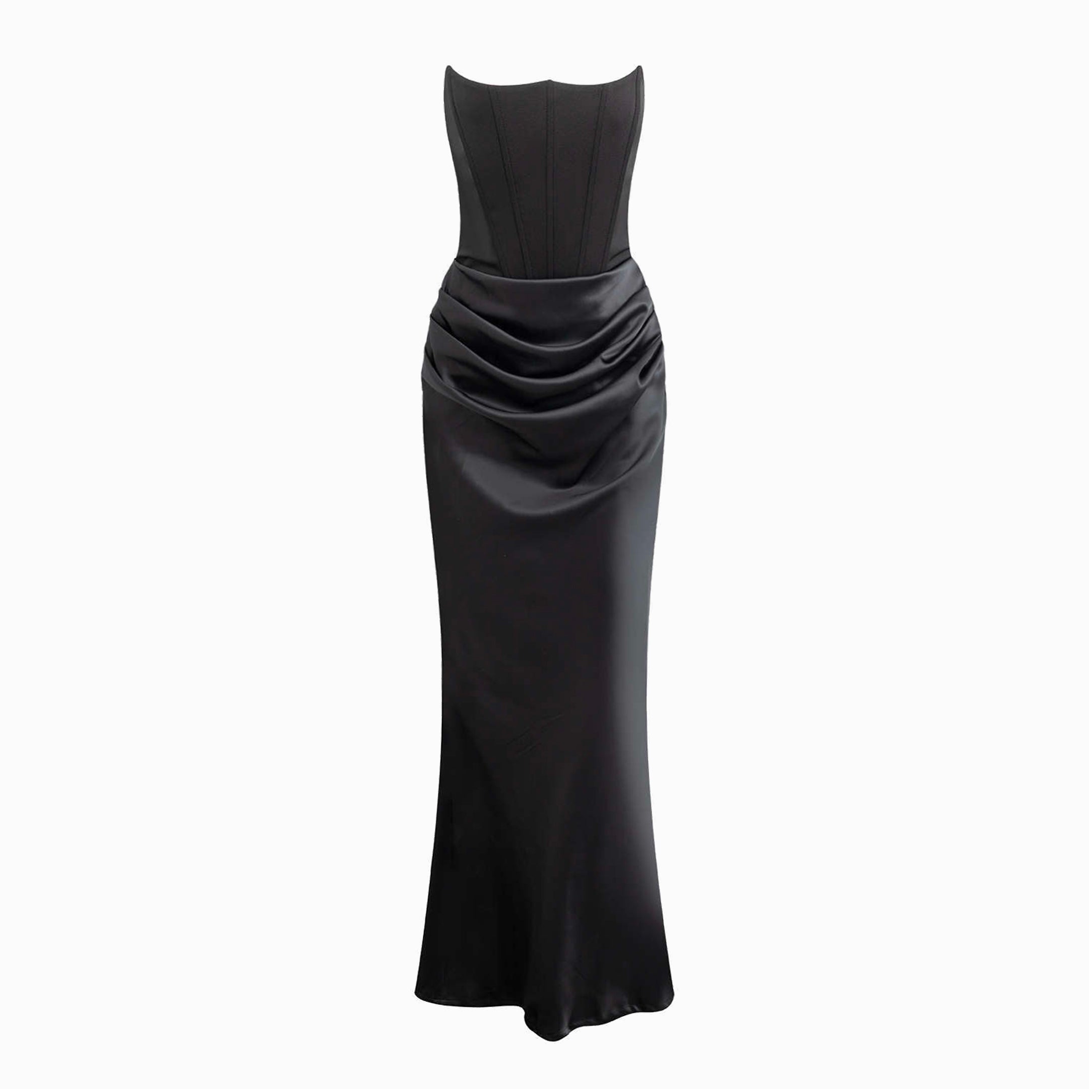 Black bustier draped dress