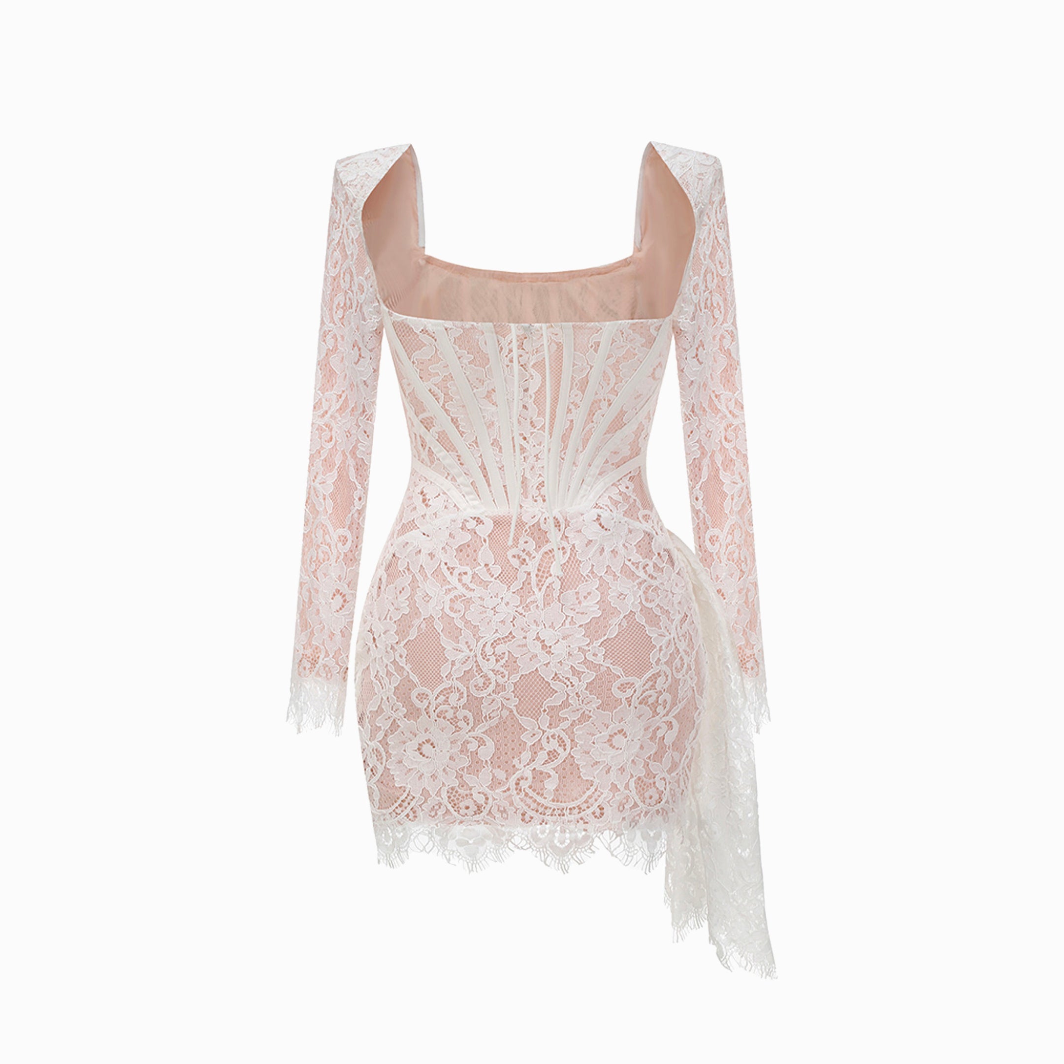 White lace bustier long sleeves mini dress