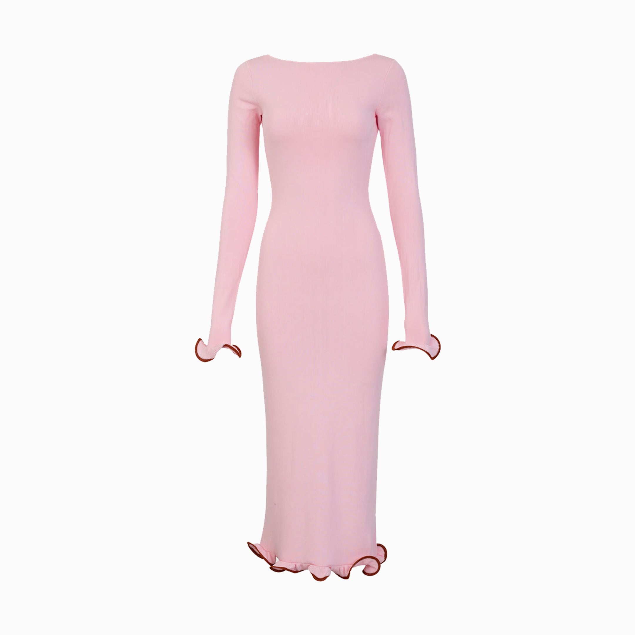 Pink ruffle hem midi dress