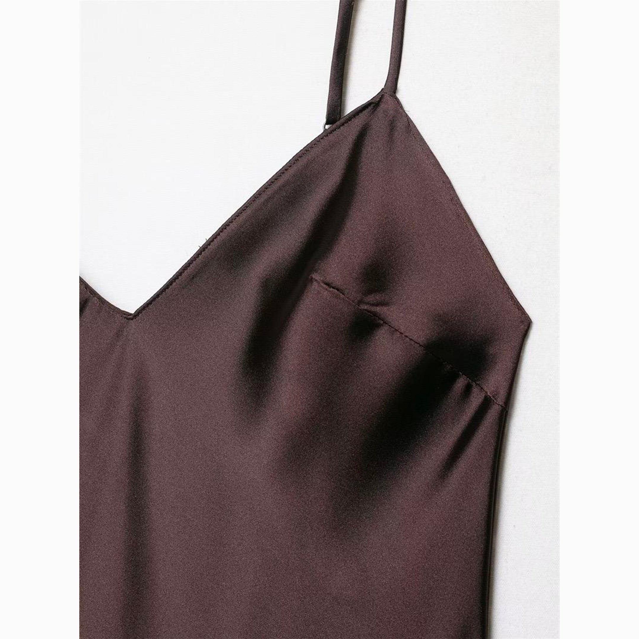 Dark chocolate silk satin slip mini dress
