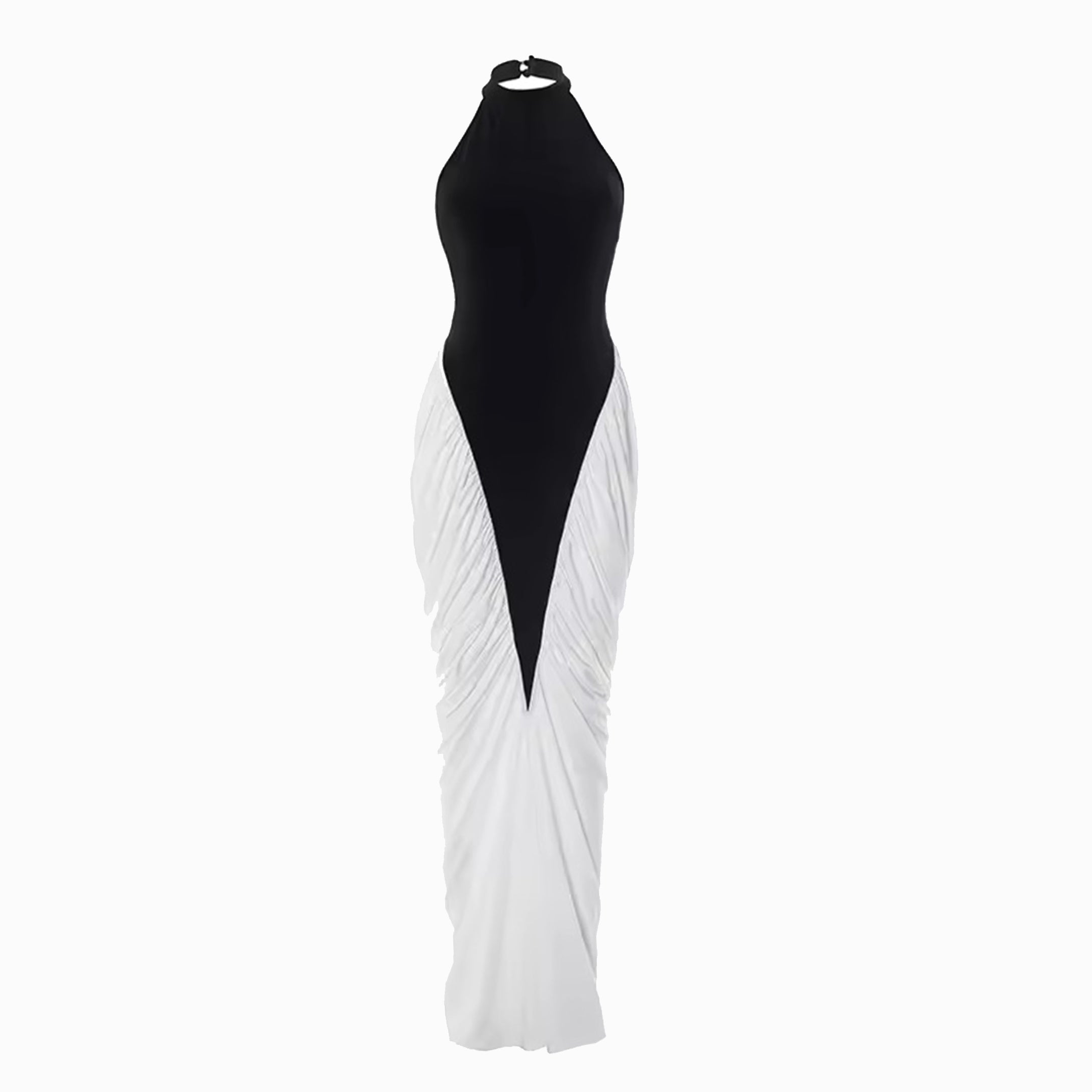 Black and white halter neck dress
