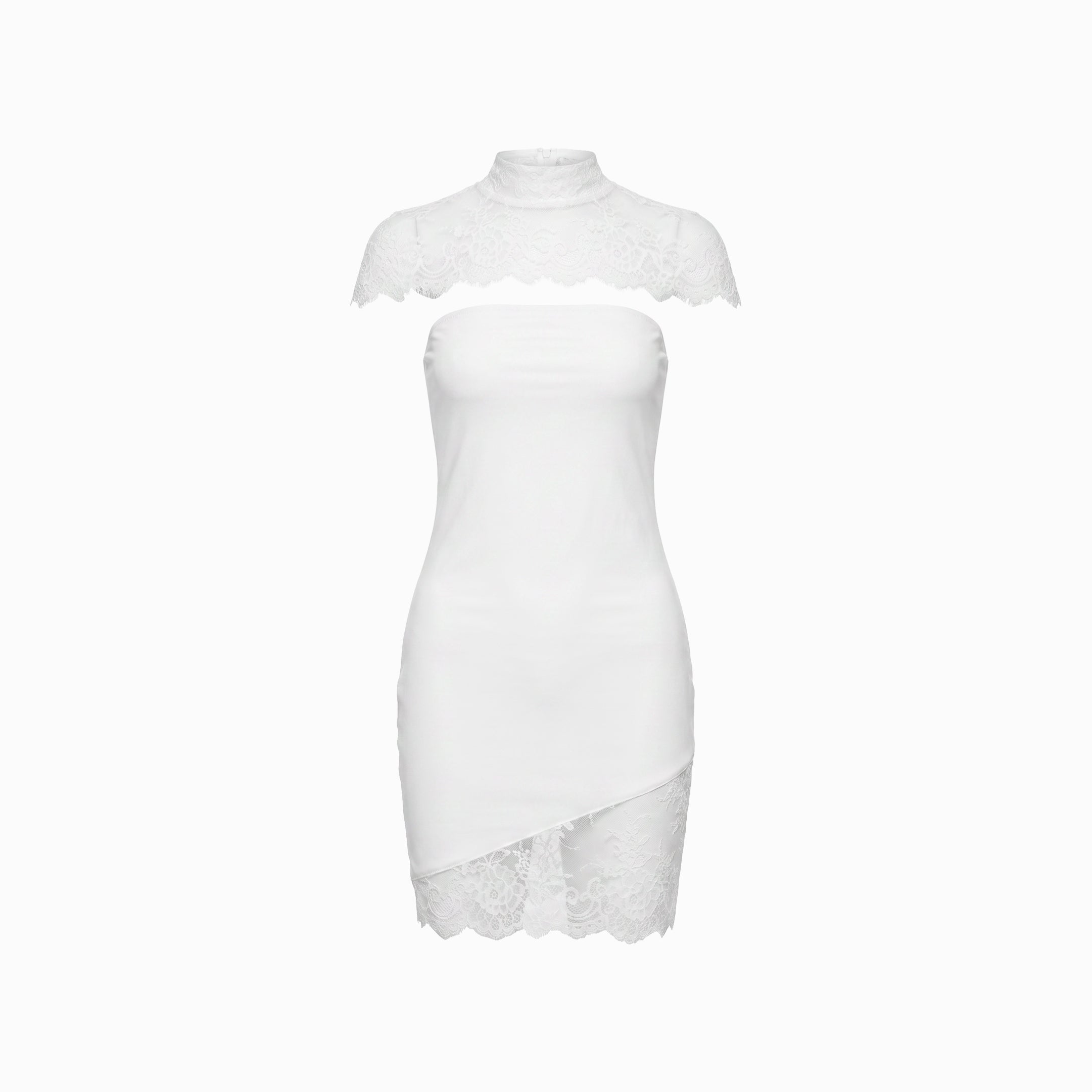 Mini abito con inserti in pizzo in jersey bianco