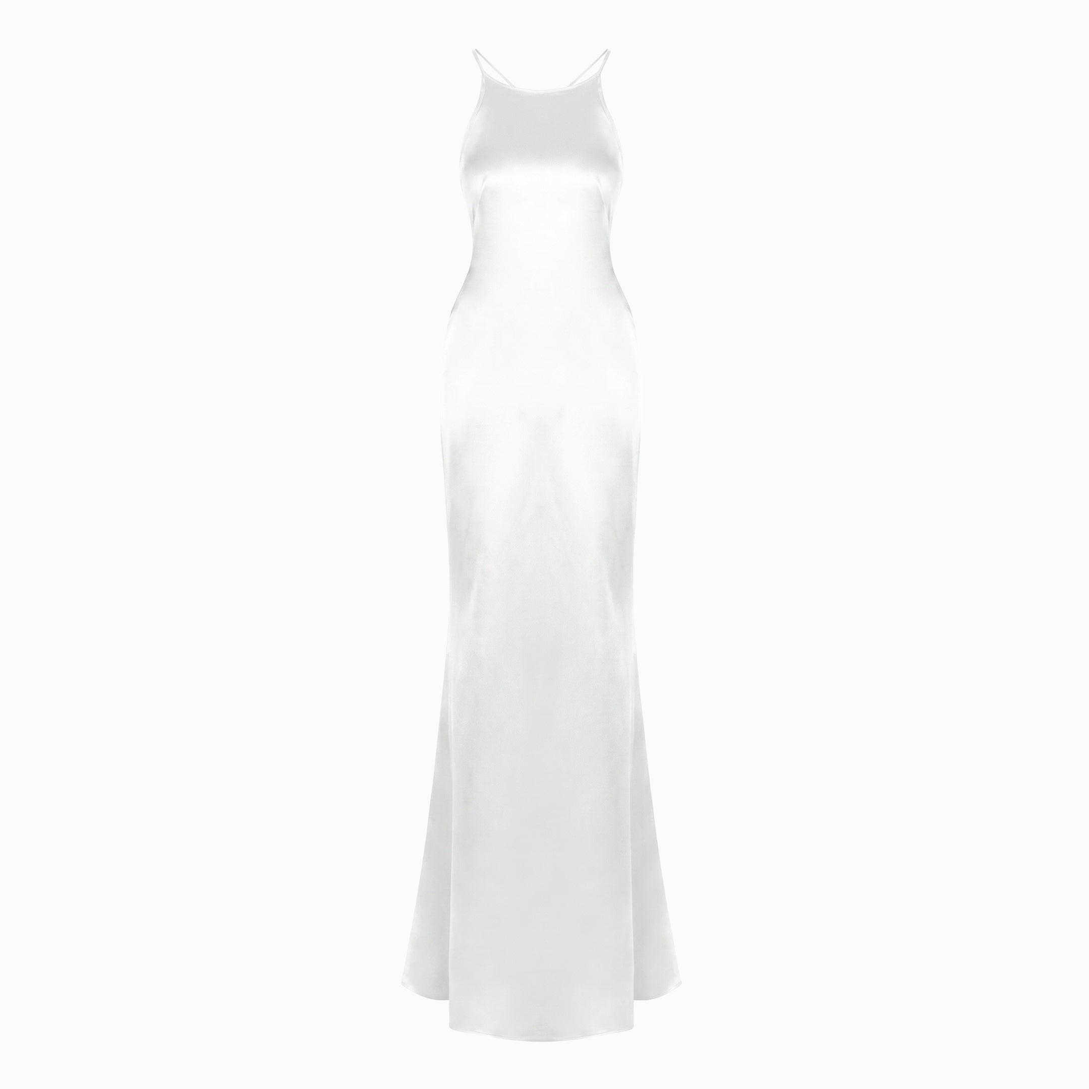 Long white satin dress with jewel detail