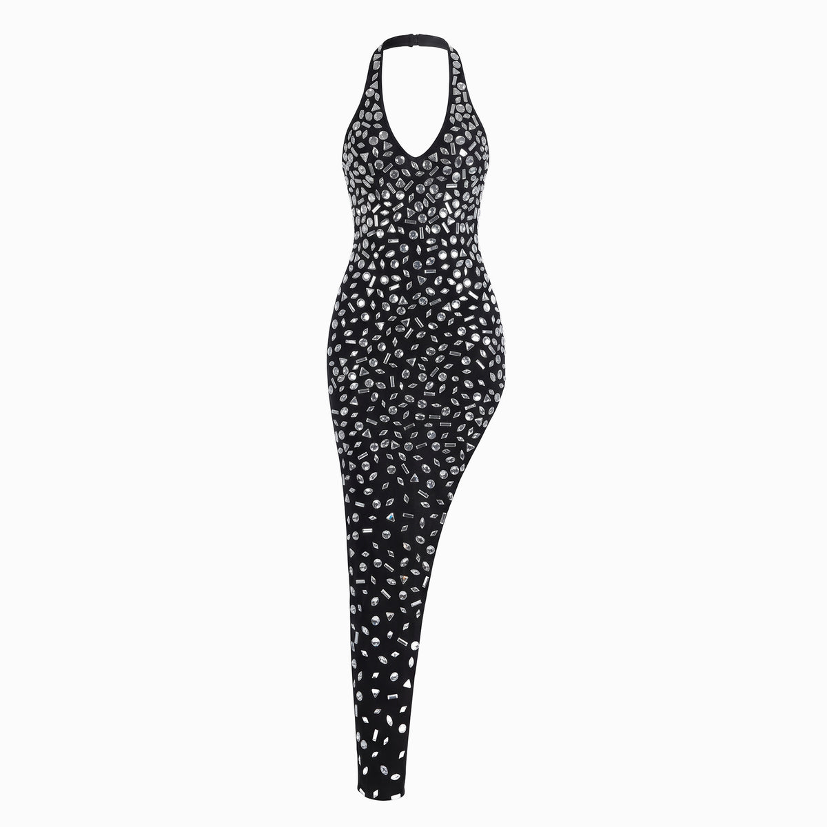 Black bodycon maxi dress with crystals