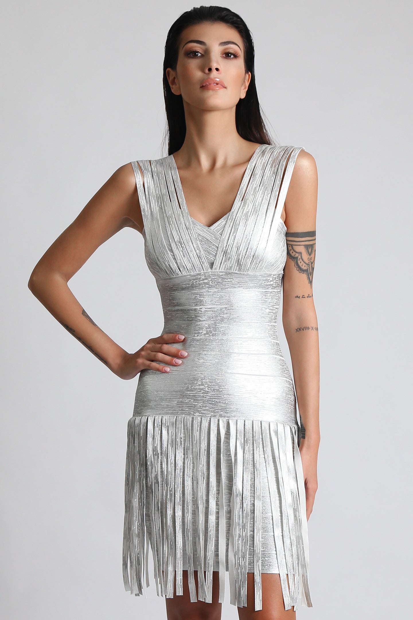 Silver metallized tassels dress