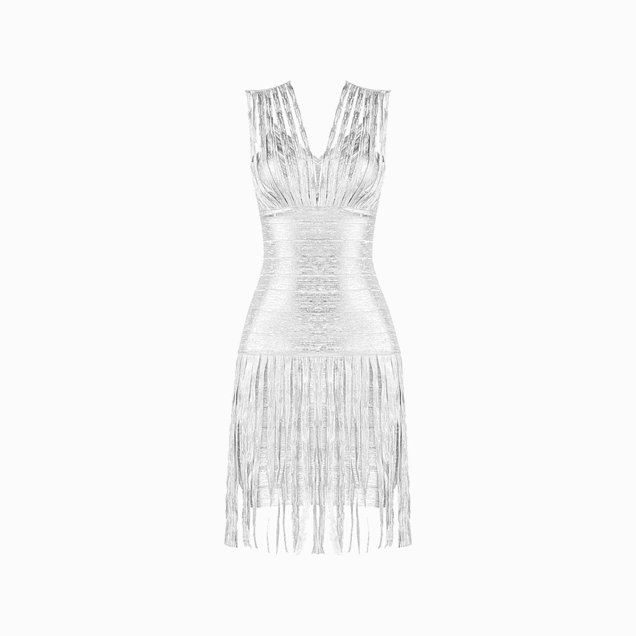 Silver metallized tassels dress