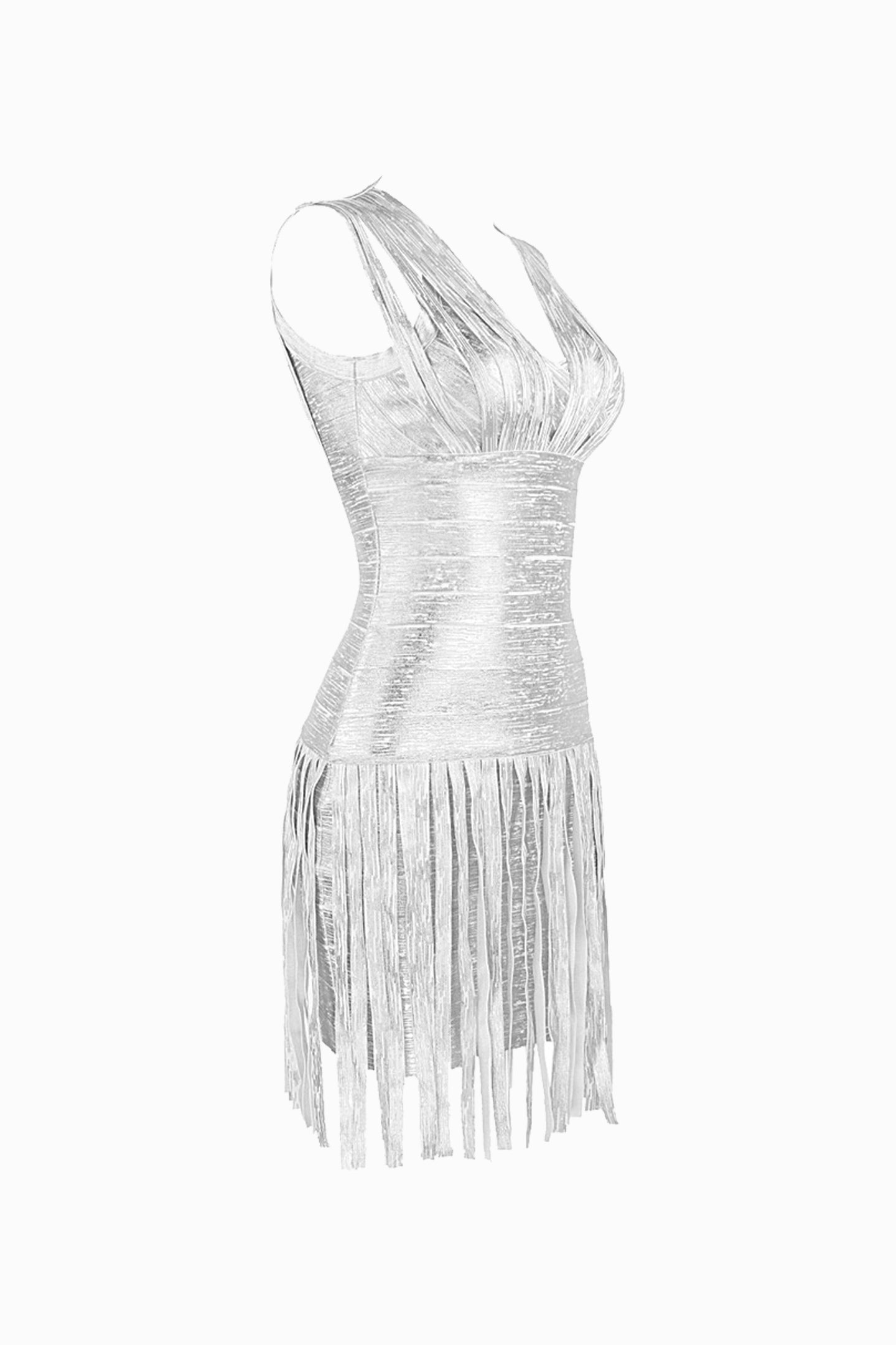 Silver metallized tassels dress