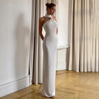White halter neck dress