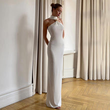 White halter neck dress