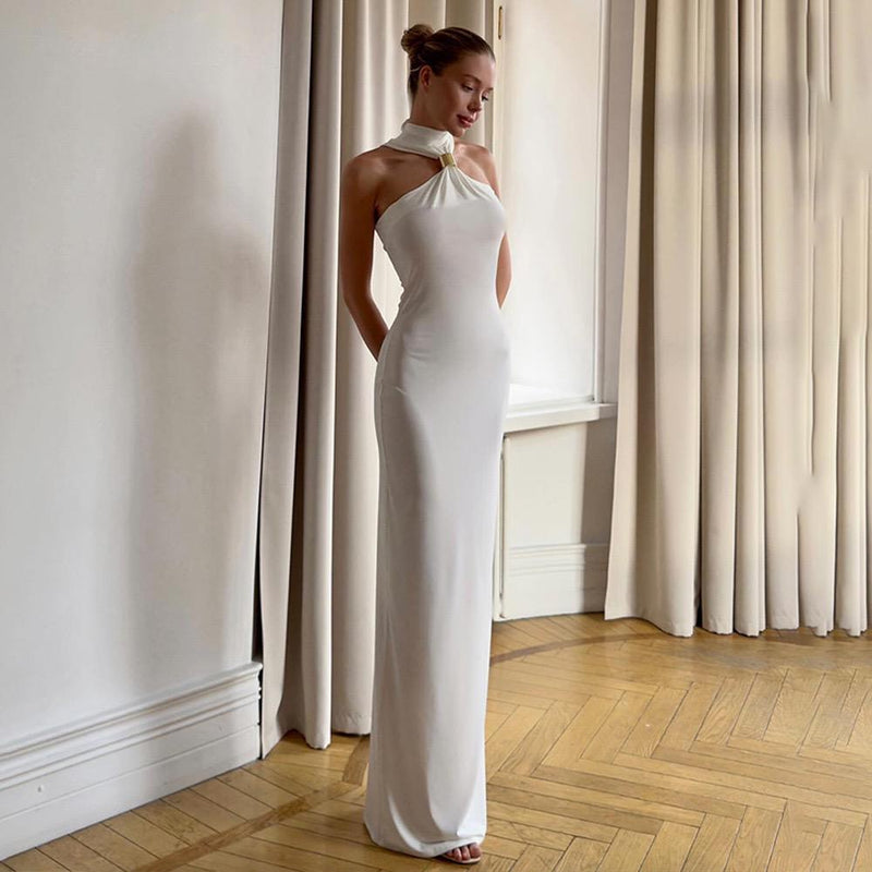 White halter neck dress