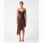 Mini abito lingerie marrone in raso e dettagli in pizzo