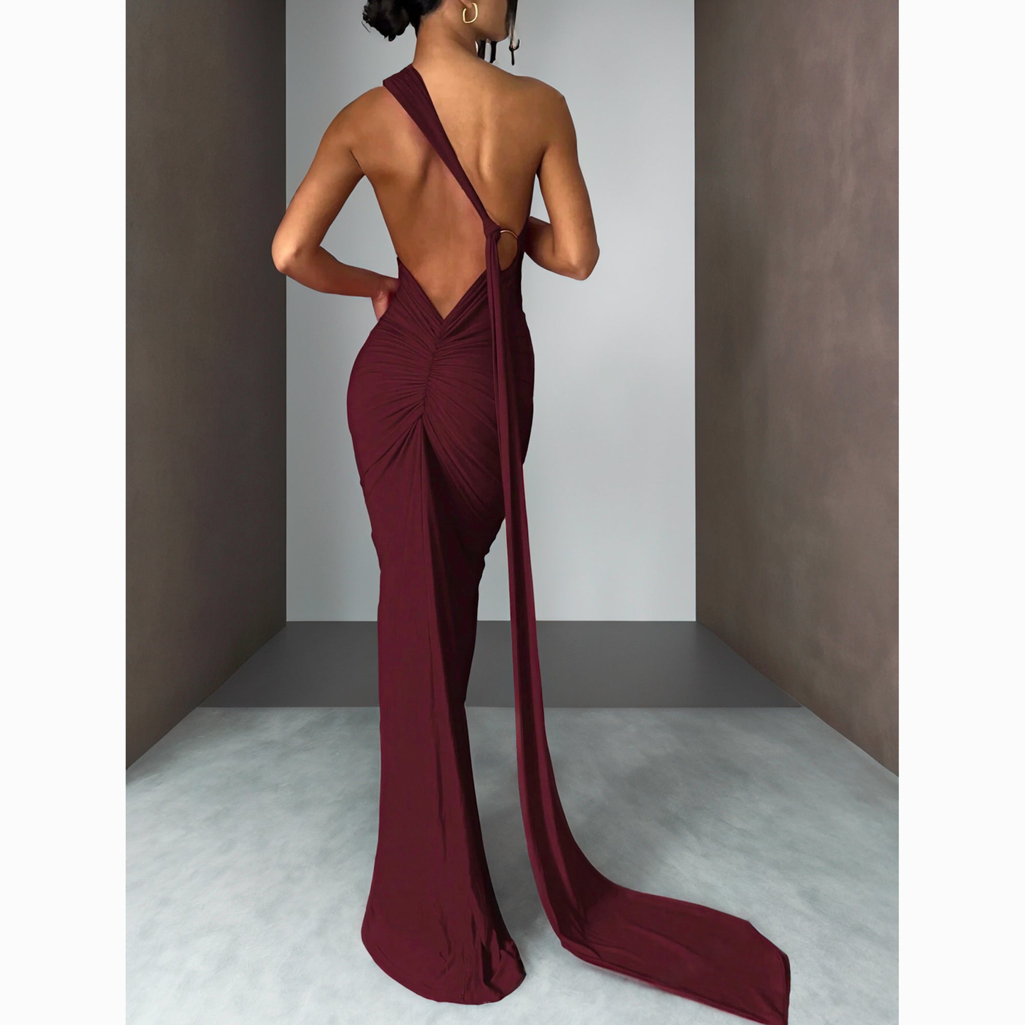 Burgundy one sleeve dress