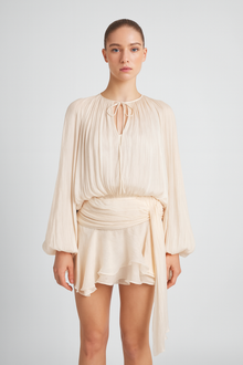 Champagne chiffon draped mini dress