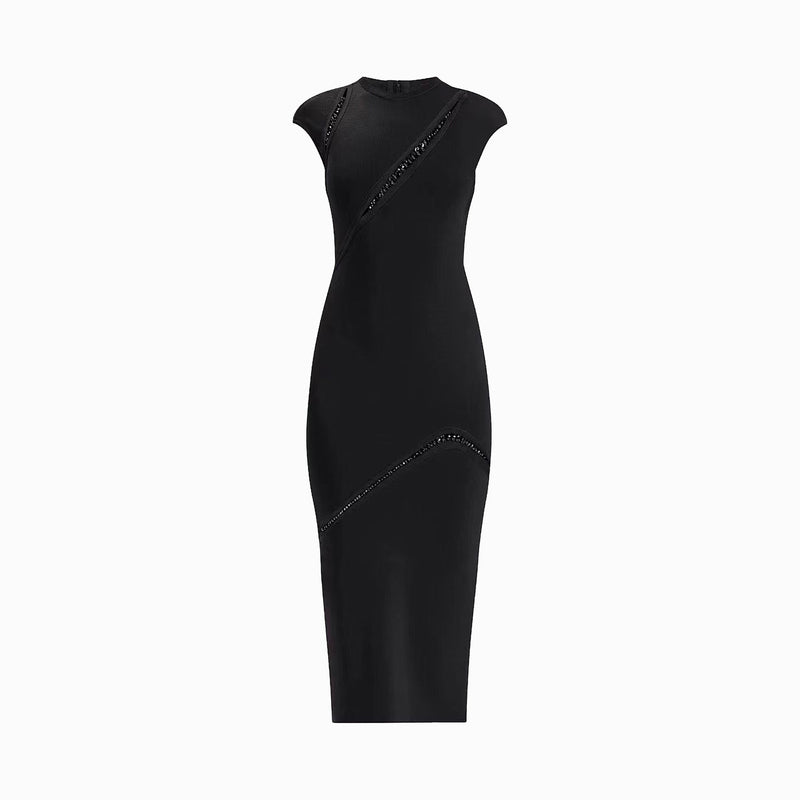 Black crystals midi dress