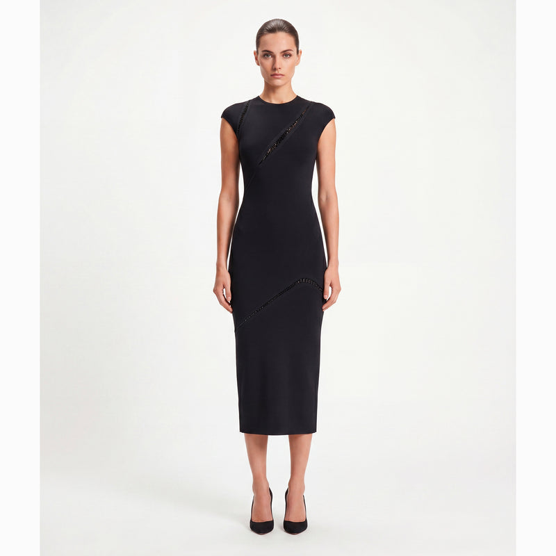 Black crystals midi dress