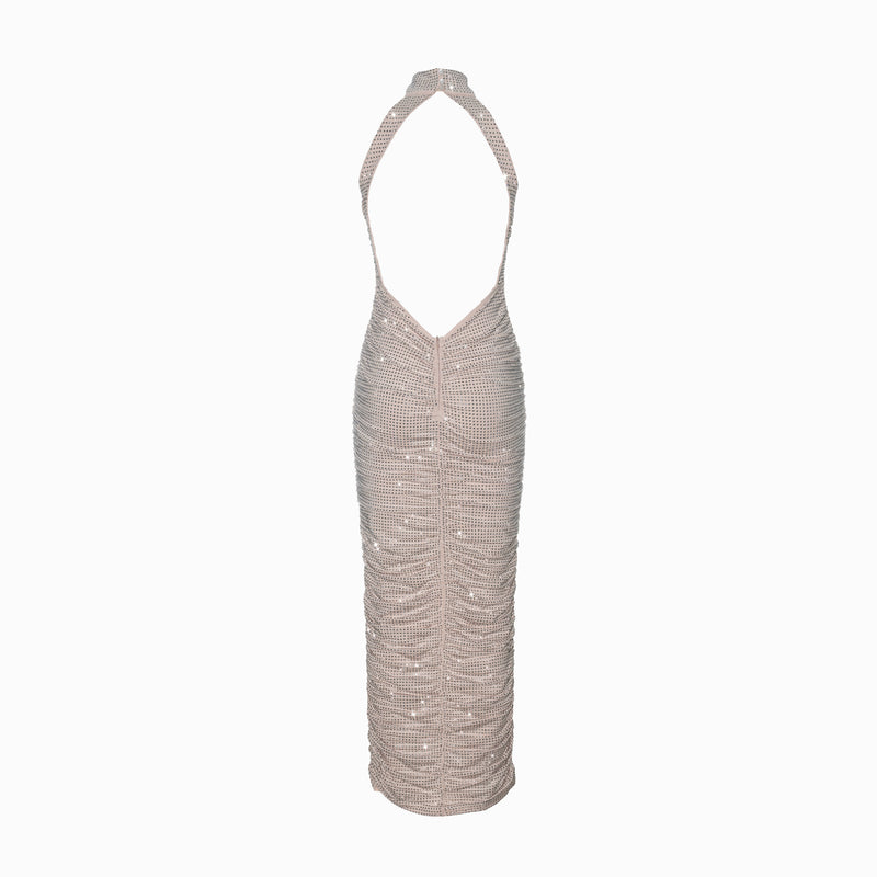 Nude crystals midi dress