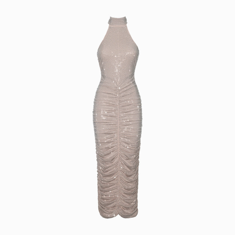 Nude crystals midi dress