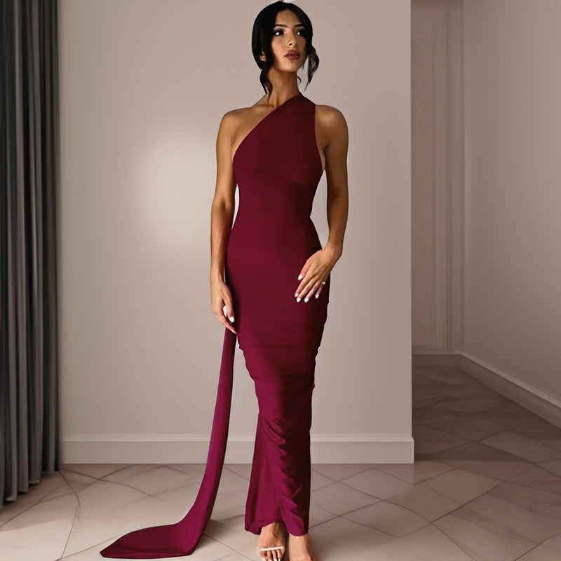 Burgundy one sleeve dress
