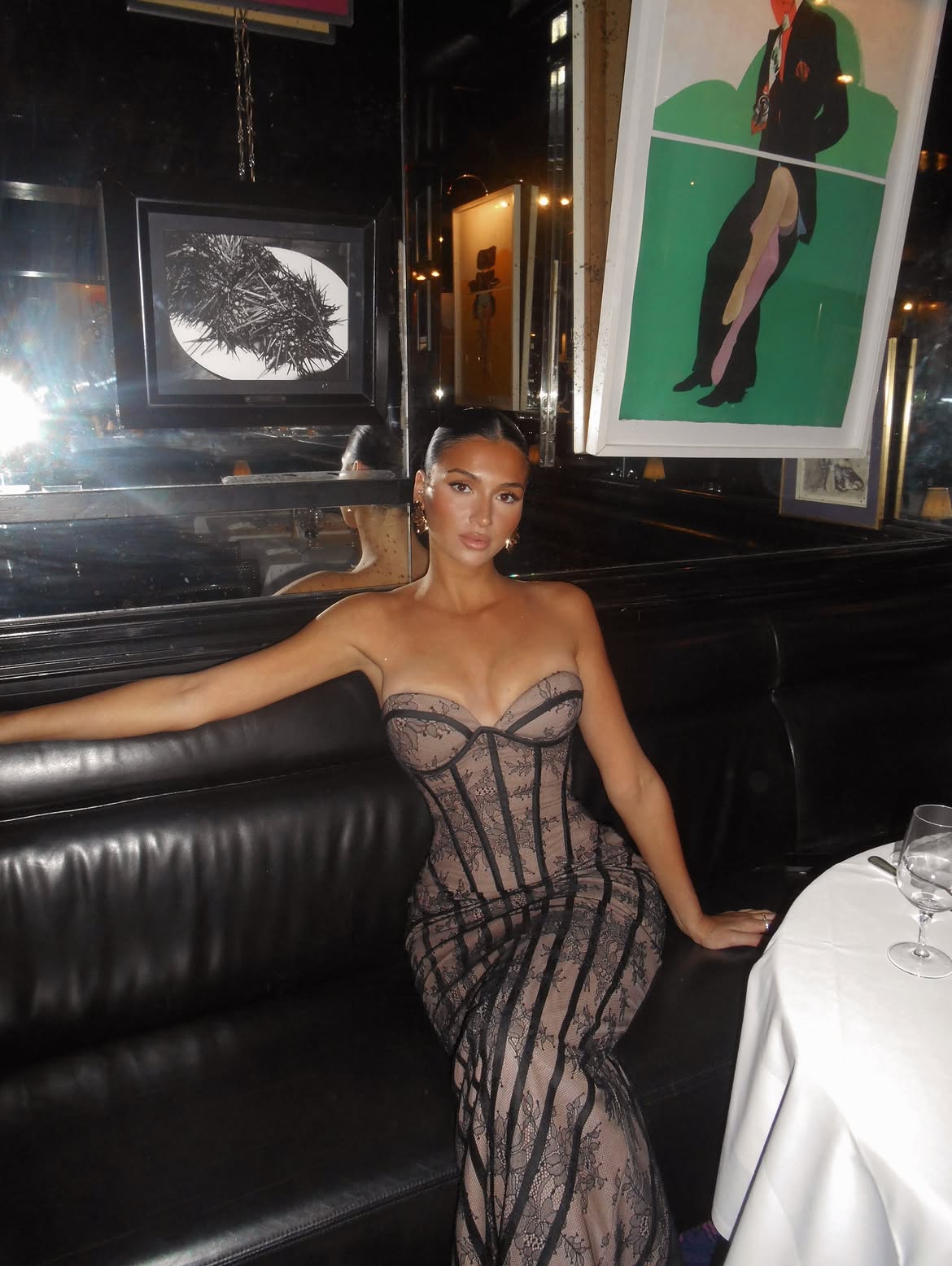 Abito lungo nero bustier con pizzo