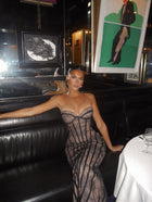 Abito lungo nero bustier con pizzo
