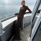 Chocolate draped high neck dress