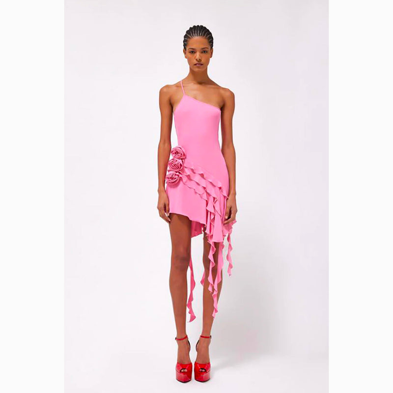 Mini abito rosa con rose in jersey