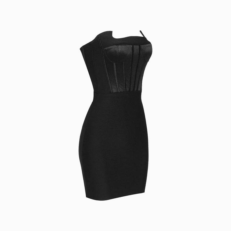 Black bustier satin mini dress
