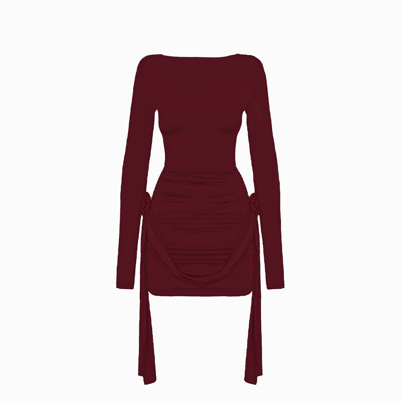 Burgundy flowers jersey dress