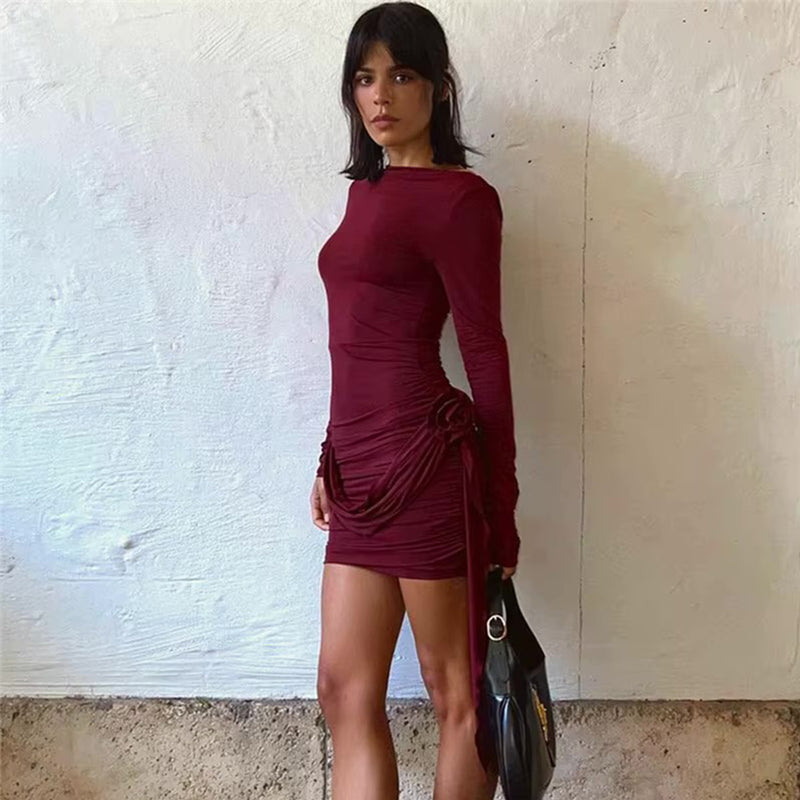 Burgundy flowers jersey dress