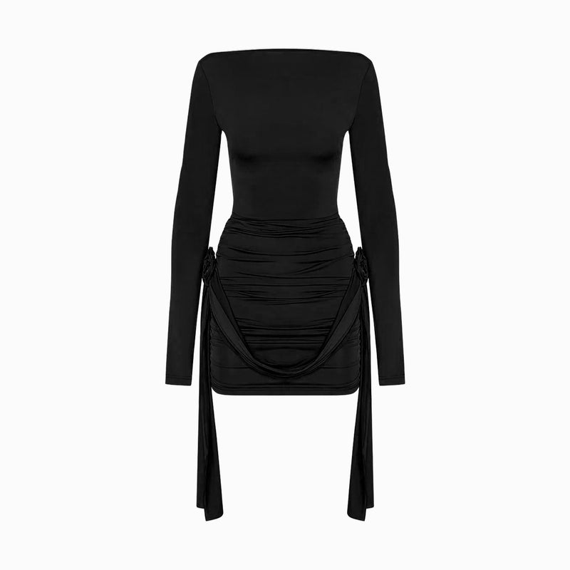 Black flowers jersey dress