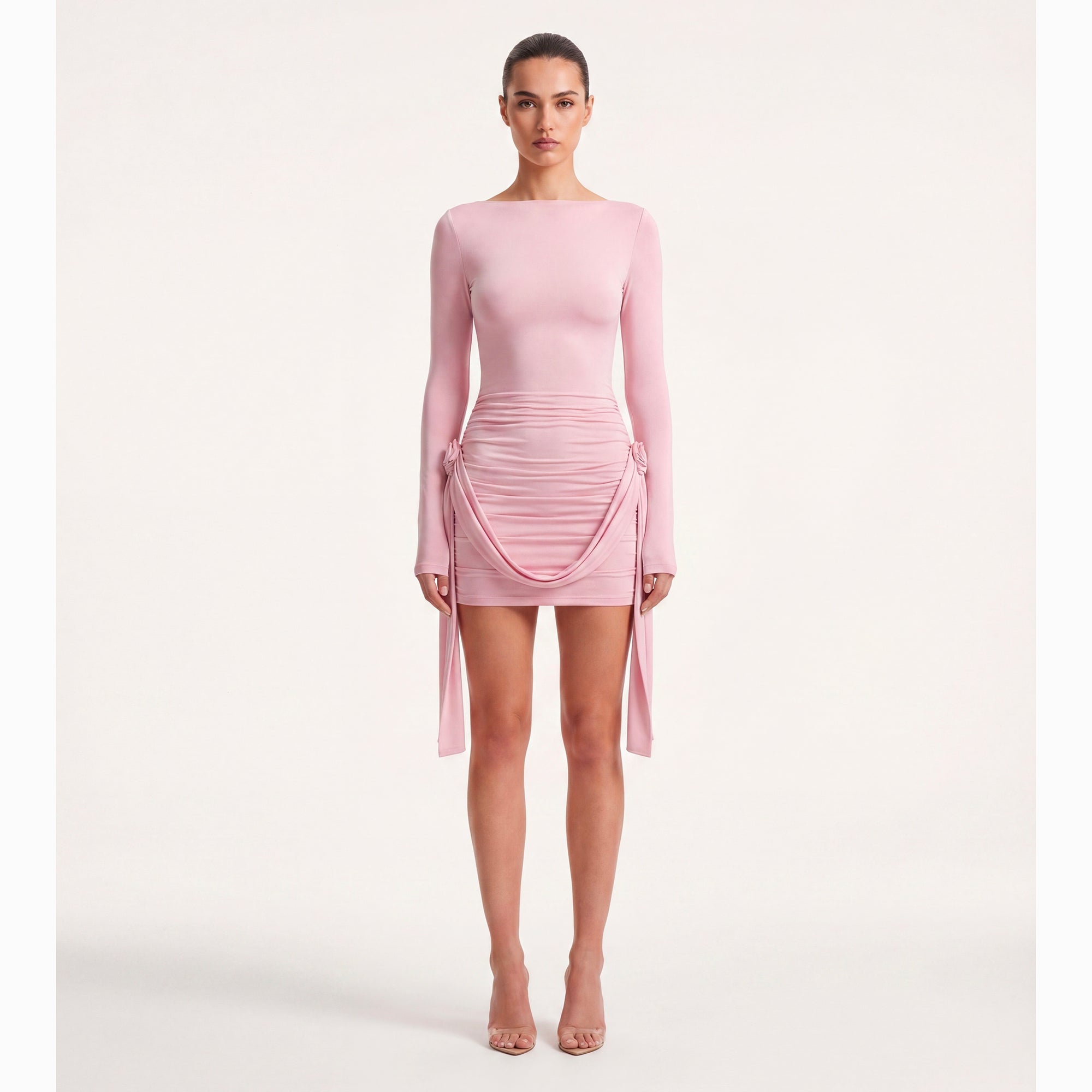 Mini abito rosa con dettagli floreali in jersey
