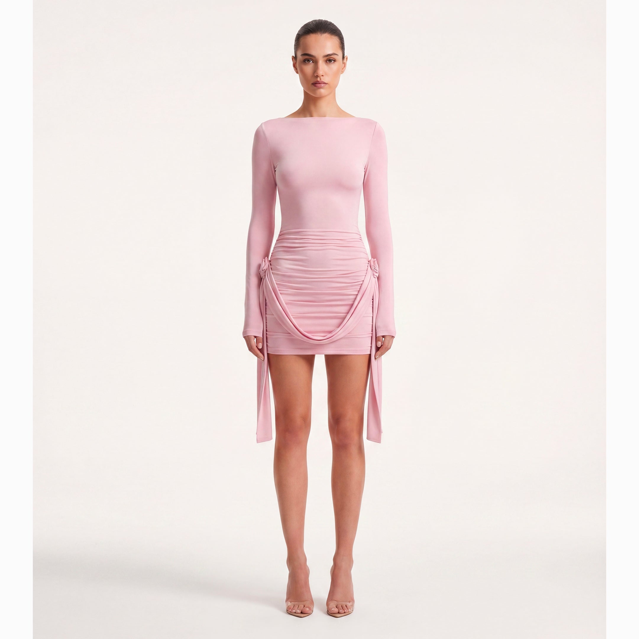 Mini abito rosa con dettagli floreali in jersey