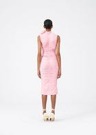 Pink halter flower midi dress